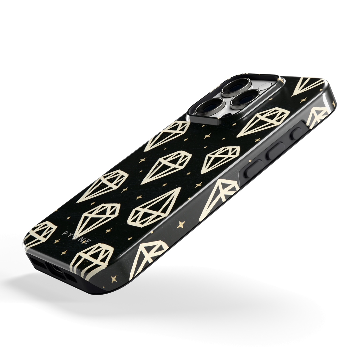 Middernachtdiamanten hoesje voor iPhone 16 Pro, schuin