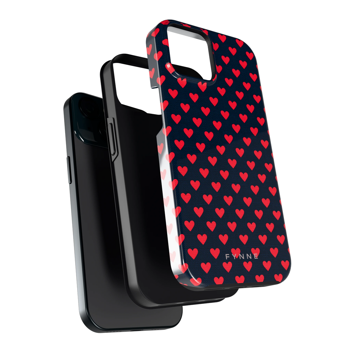 Middernacht Hartjes hoesje voor iPhone 15, los van de telefoon