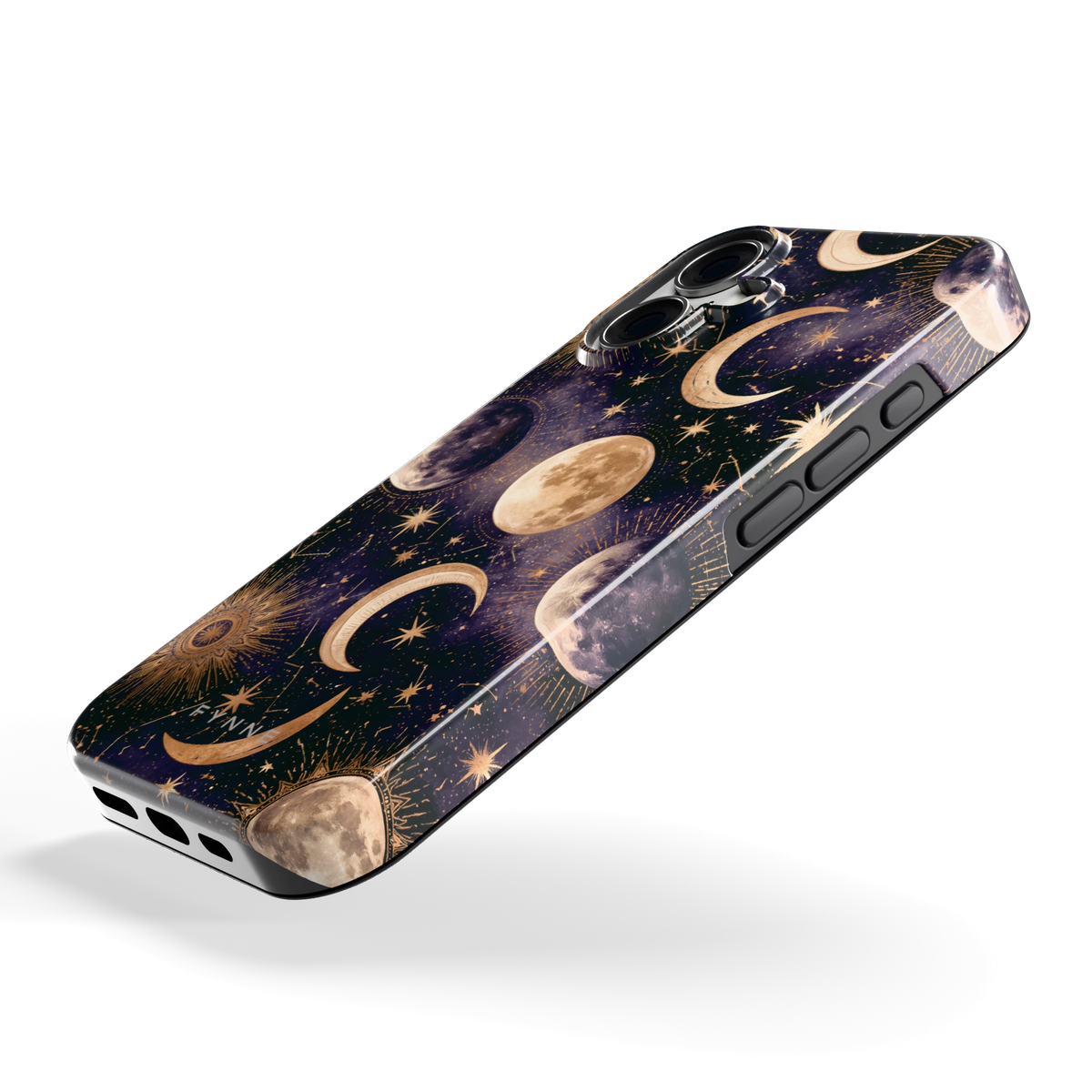 Maanfasen om Middernacht hoesje voor iPhone 16, schuin