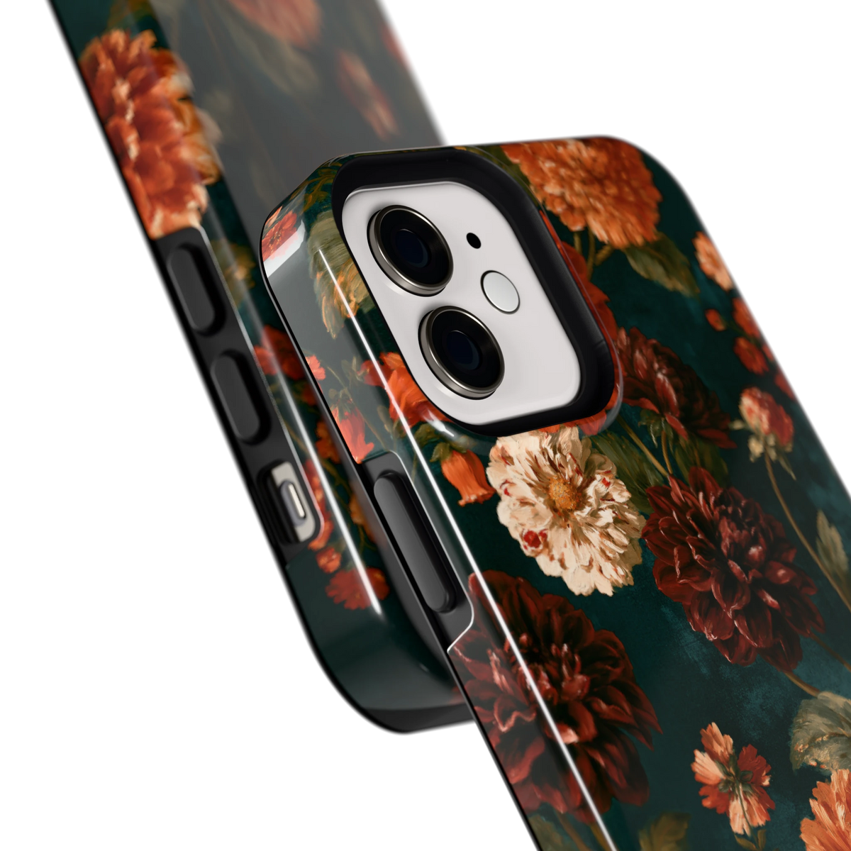 Sfeervolle Dahliatuin hoesje voor iPhone 12, close-up