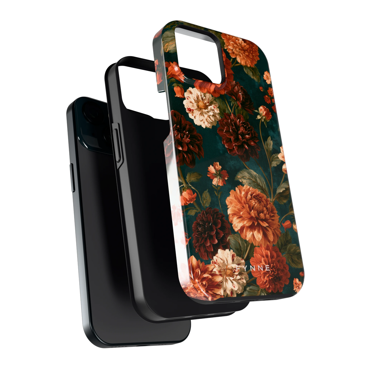 Sfeervolle Dahliatuin hoesje voor iPhone 15, los van de telefoon