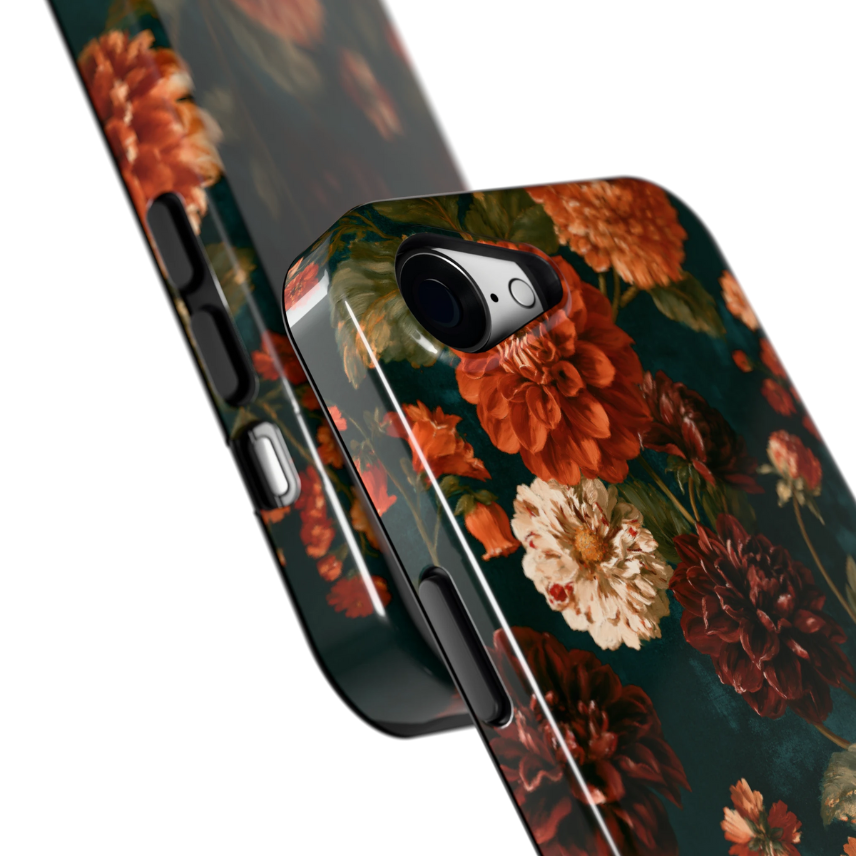 Sfeervolle Dahliatuin hoesje voor iPhone 16e, close-up