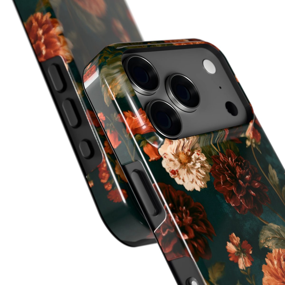 Sfeervolle Dahliatuin hoesje voor iPhone 18 Pro, close-up
