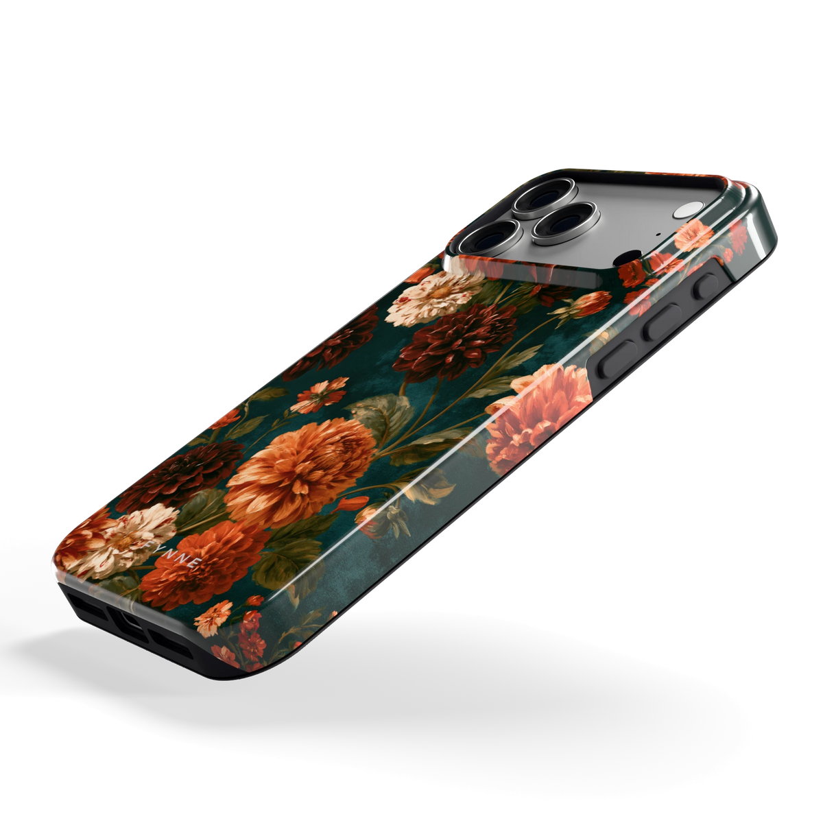 Sfeervolle Dahliatuin hoesje voor iPhone 18 Pro Max, schuin