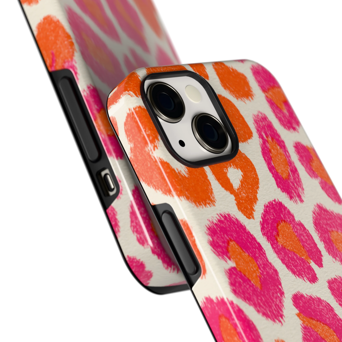 Neon Luipaardvlekken hoesje voor iPhone 13, close-up