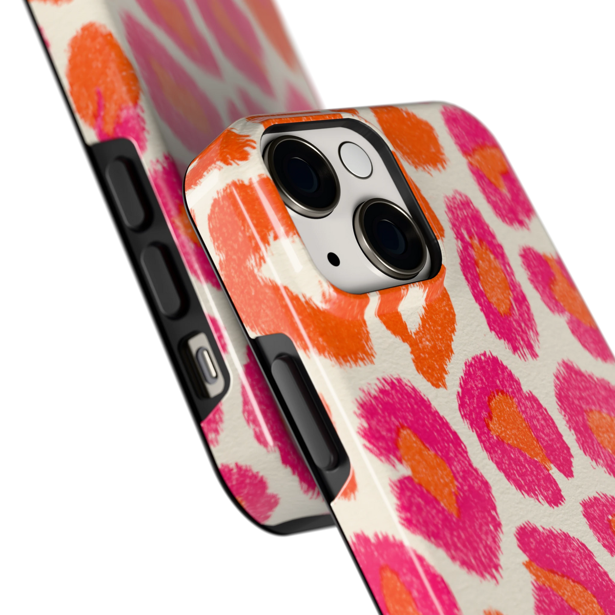Neon Luipaardvlekken hoesje voor iPhone 13 mini, close-up