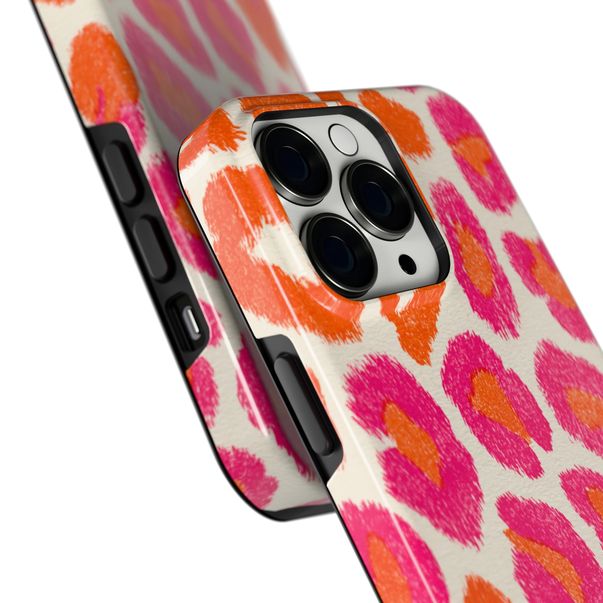 Neon Luipaardvlekken hoesje voor iPhone 13 Pro, close-up