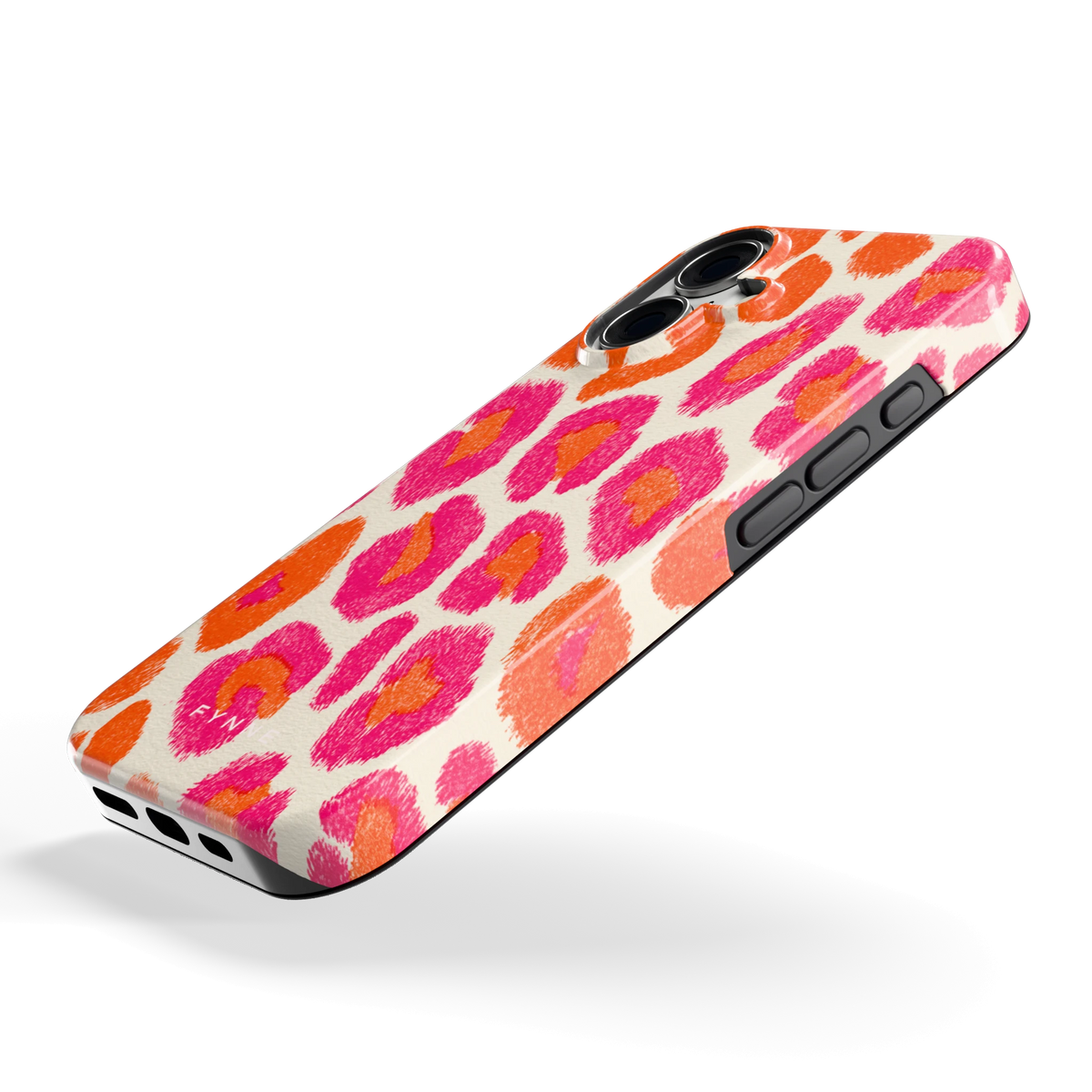 Neon Luipaardvlekken hoesje voor iPhone 16, schuin
