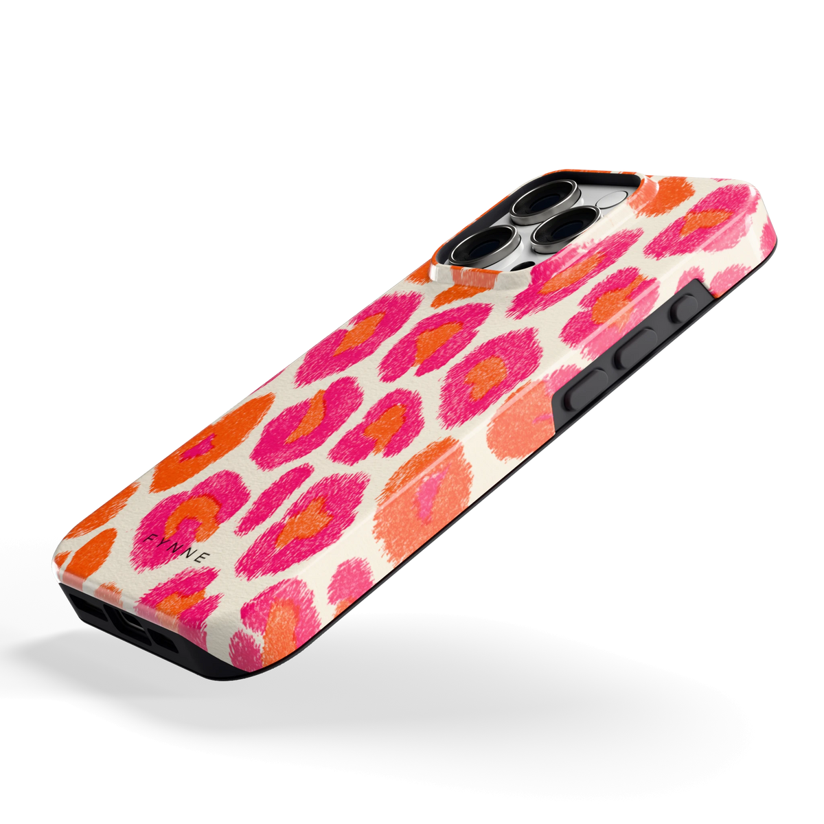 Neon Luipaardvlekken hoesje voor iPhone 16 Pro, schuin