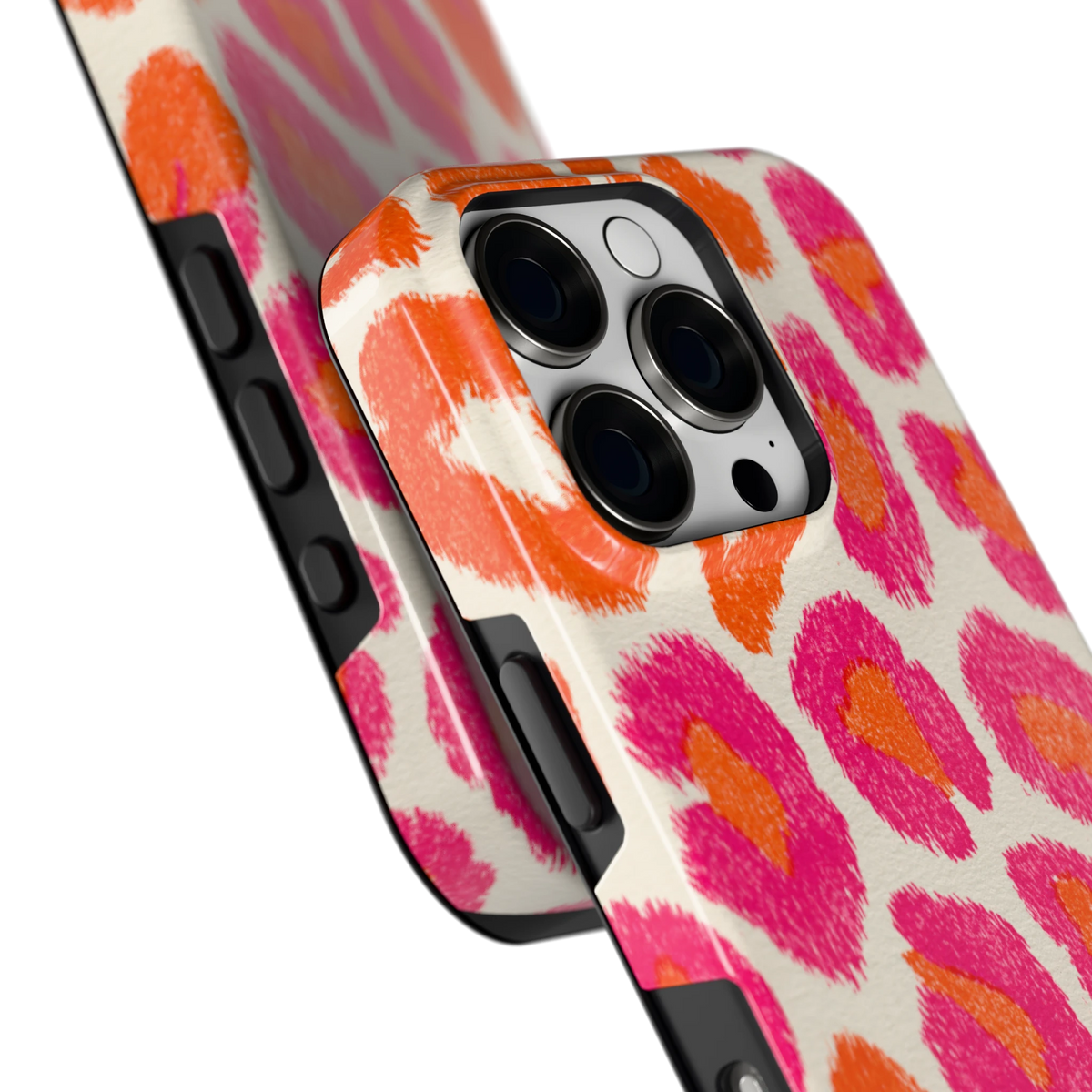Neon Luipaardvlekken hoesje voor iPhone 16 Pro, close-up