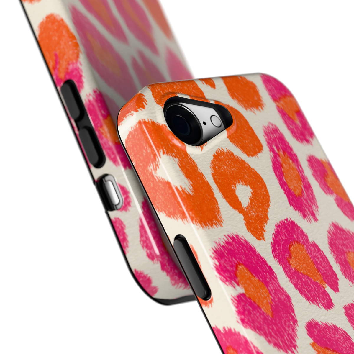 Neon Luipaardvlekken hoesje voor iPhone 16e, close-up