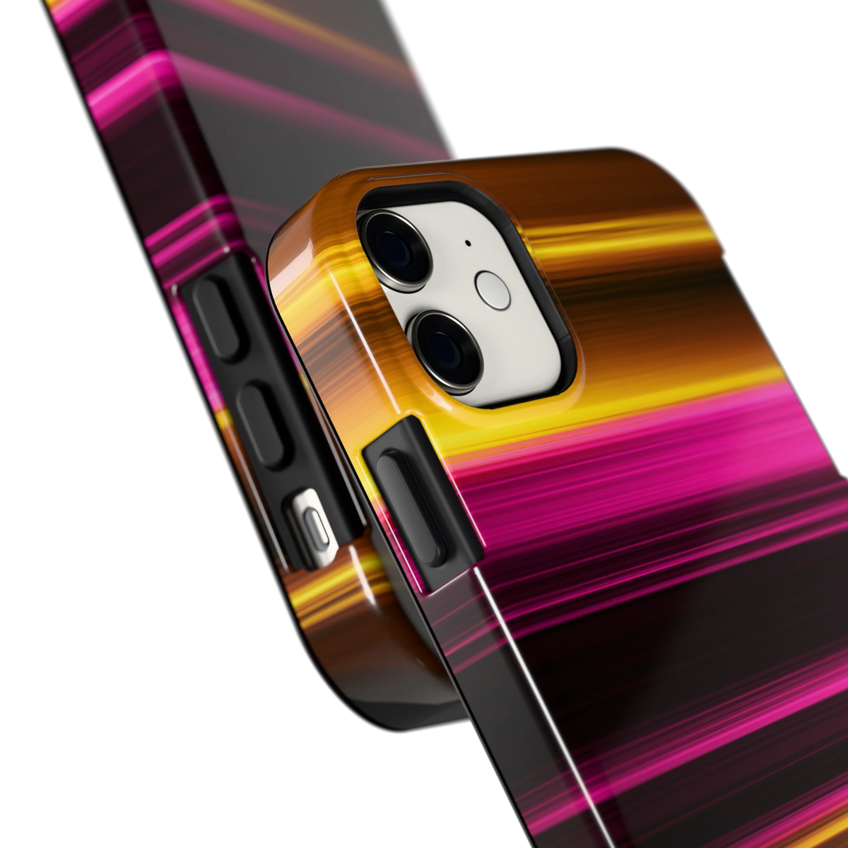 Neon Lichtstrepen hoesje voor iPhone 11, close-up