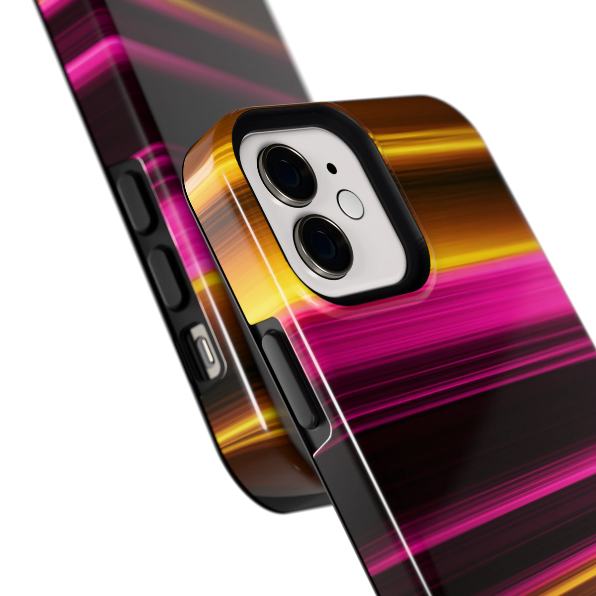 Neon Lichtstrepen hoesje voor iPhone 12, close-up