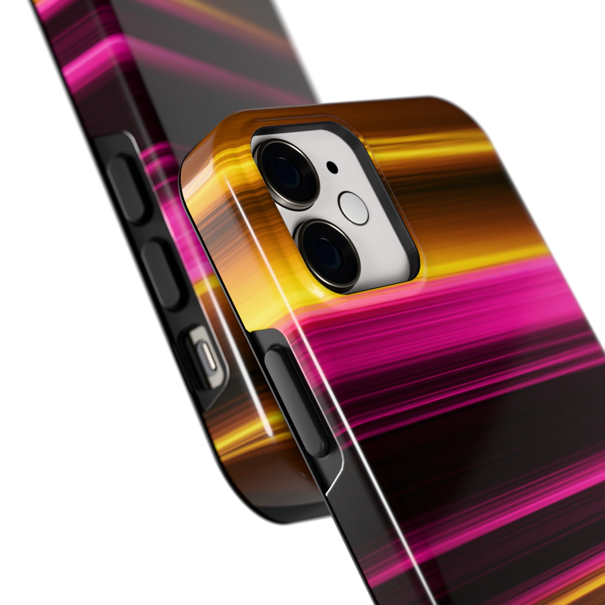 Neon Lichtstrepen hoesje voor iPhone 12 mini, close-up