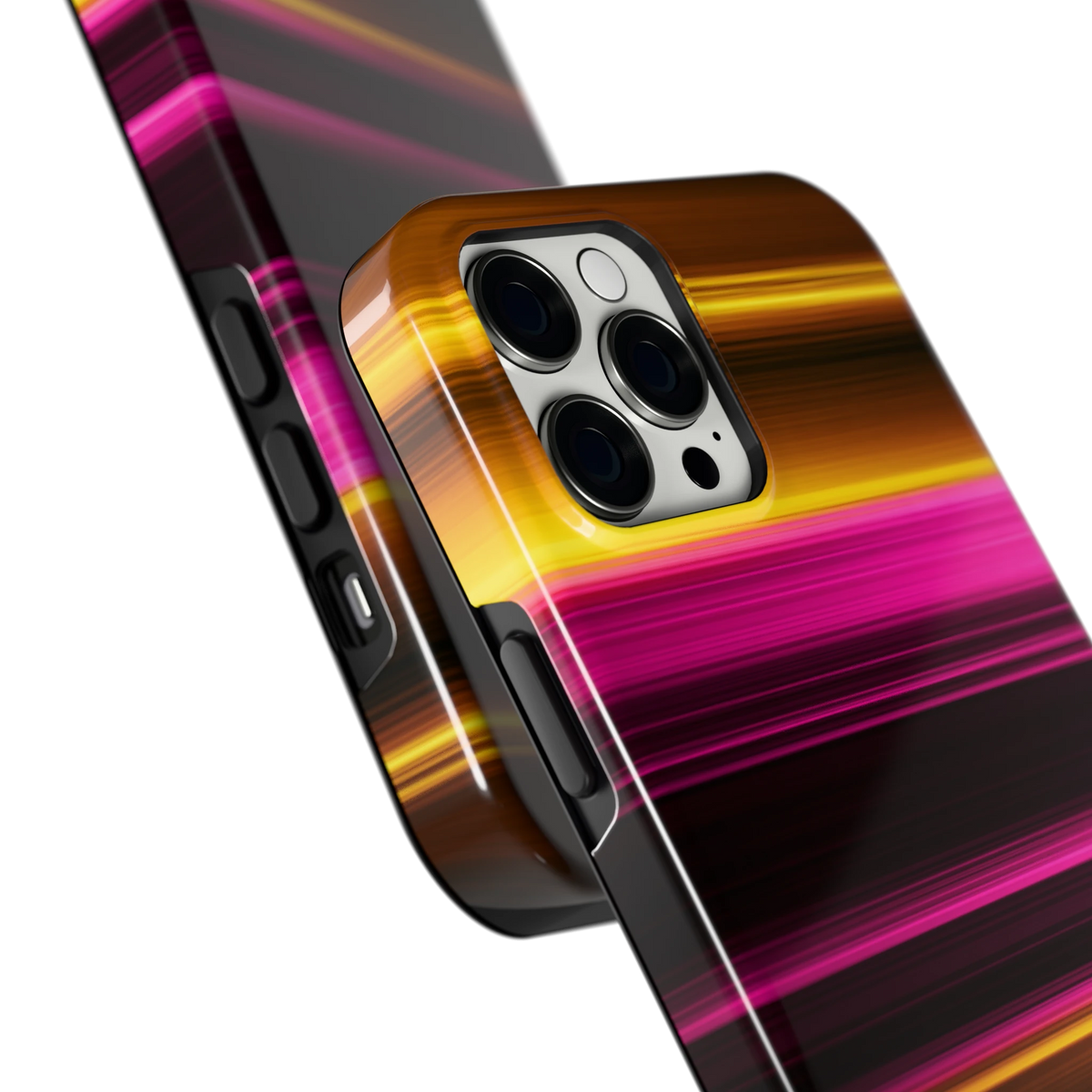 Neon Lichtstrepen hoesje voor iPhone 12 Pro Max, close-up