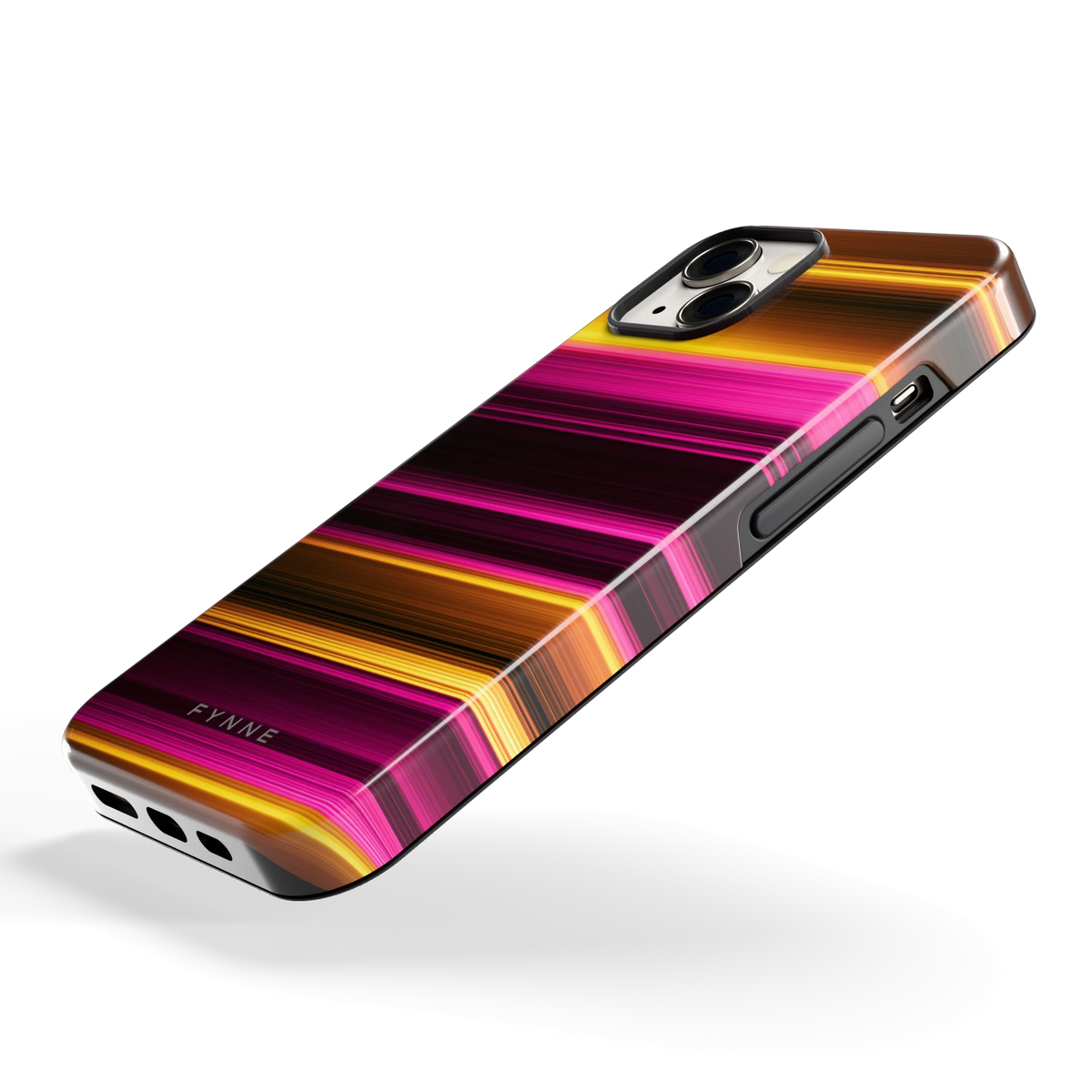 Neon Lichtstrepen hoesje voor iPhone 13, schuin
