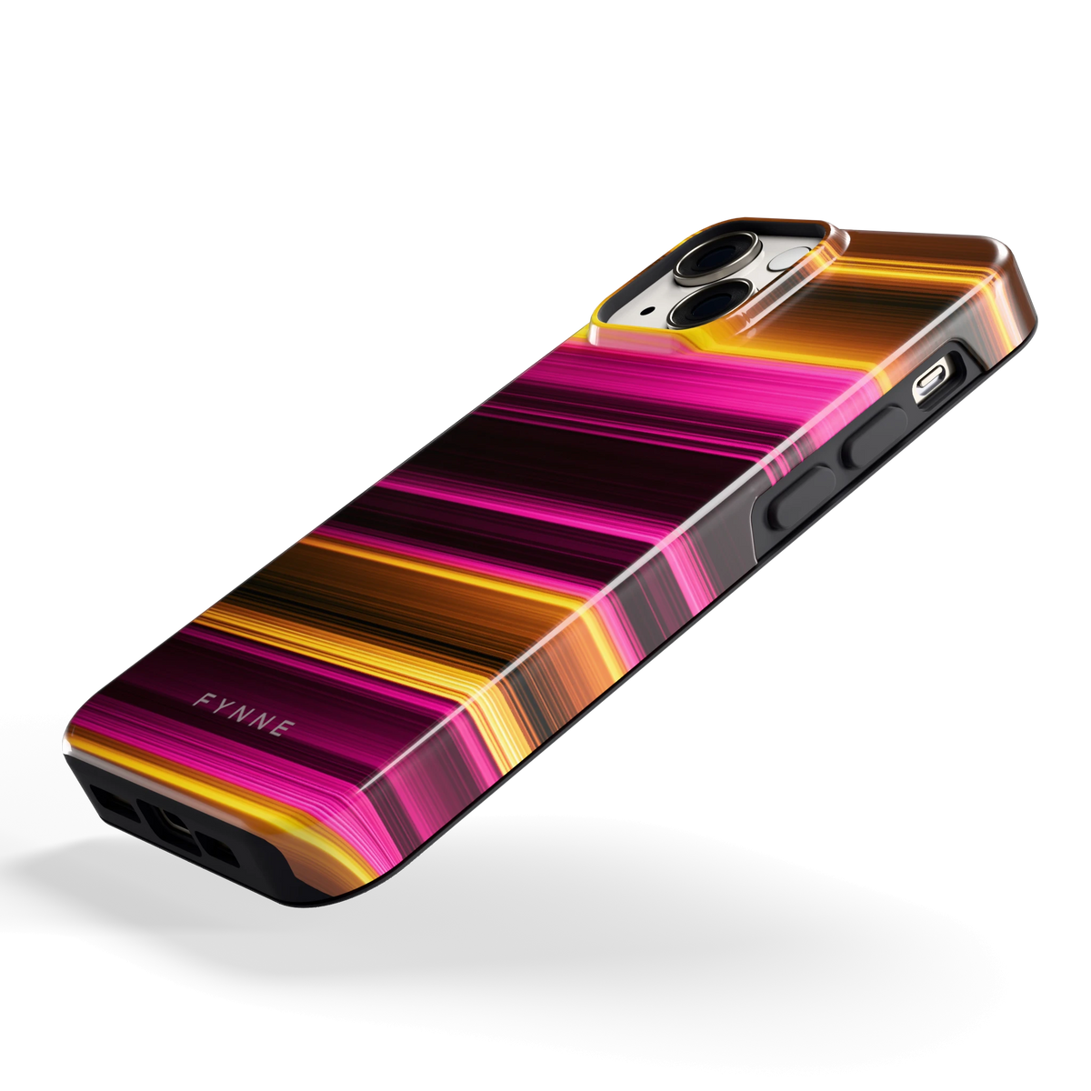 Neon Lichtstrepen hoesje voor iPhone 13 mini, schuin