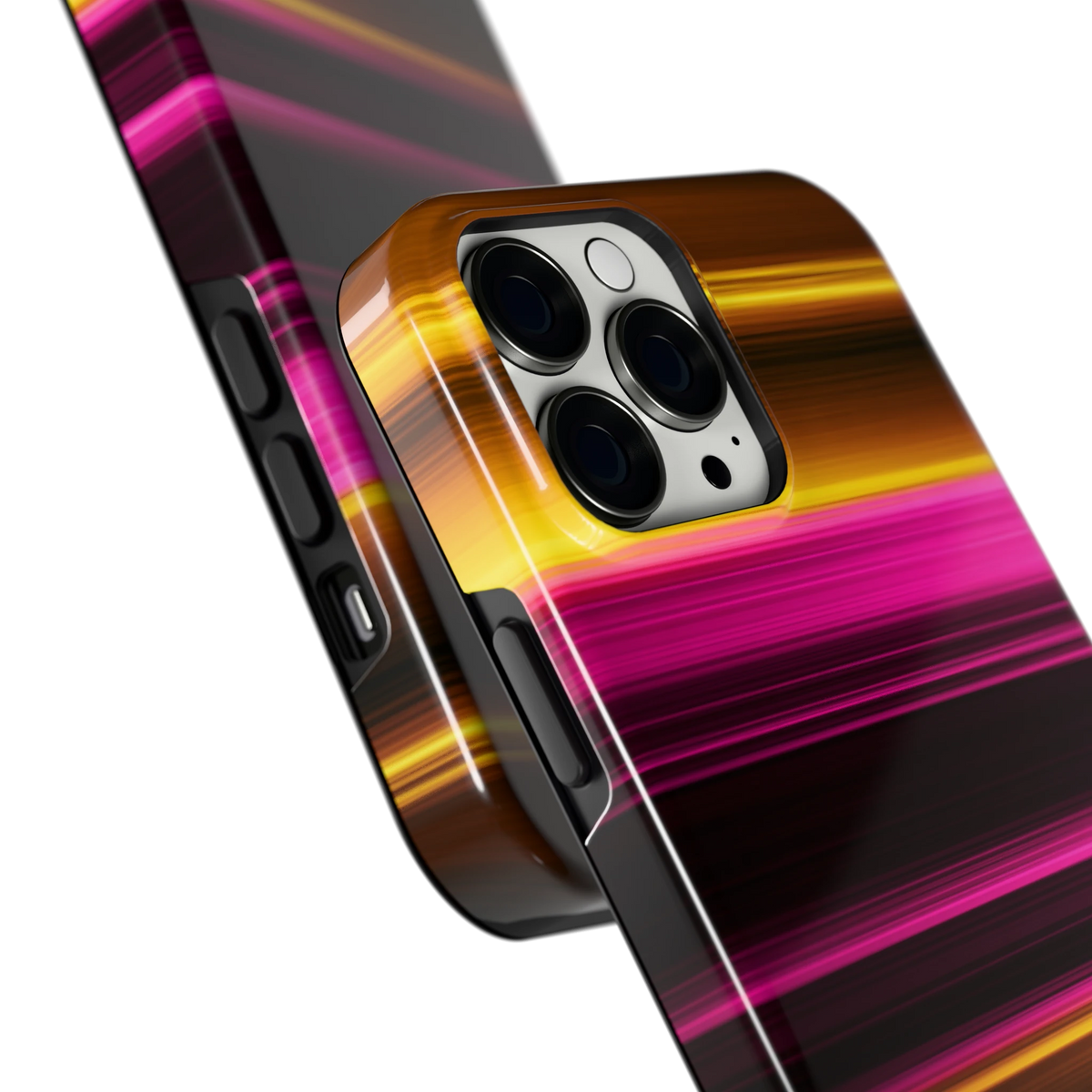 Neon Lichtstrepen hoesje voor iPhone 13 Pro Max, close-up
