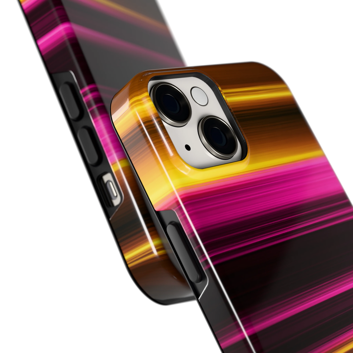 Neon Lichtstrepen hoesje voor iPhone 14, close-up