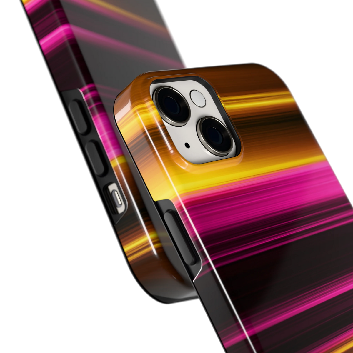 Neon Lichtstrepen hoesje voor iPhone 14 Plus, close-up