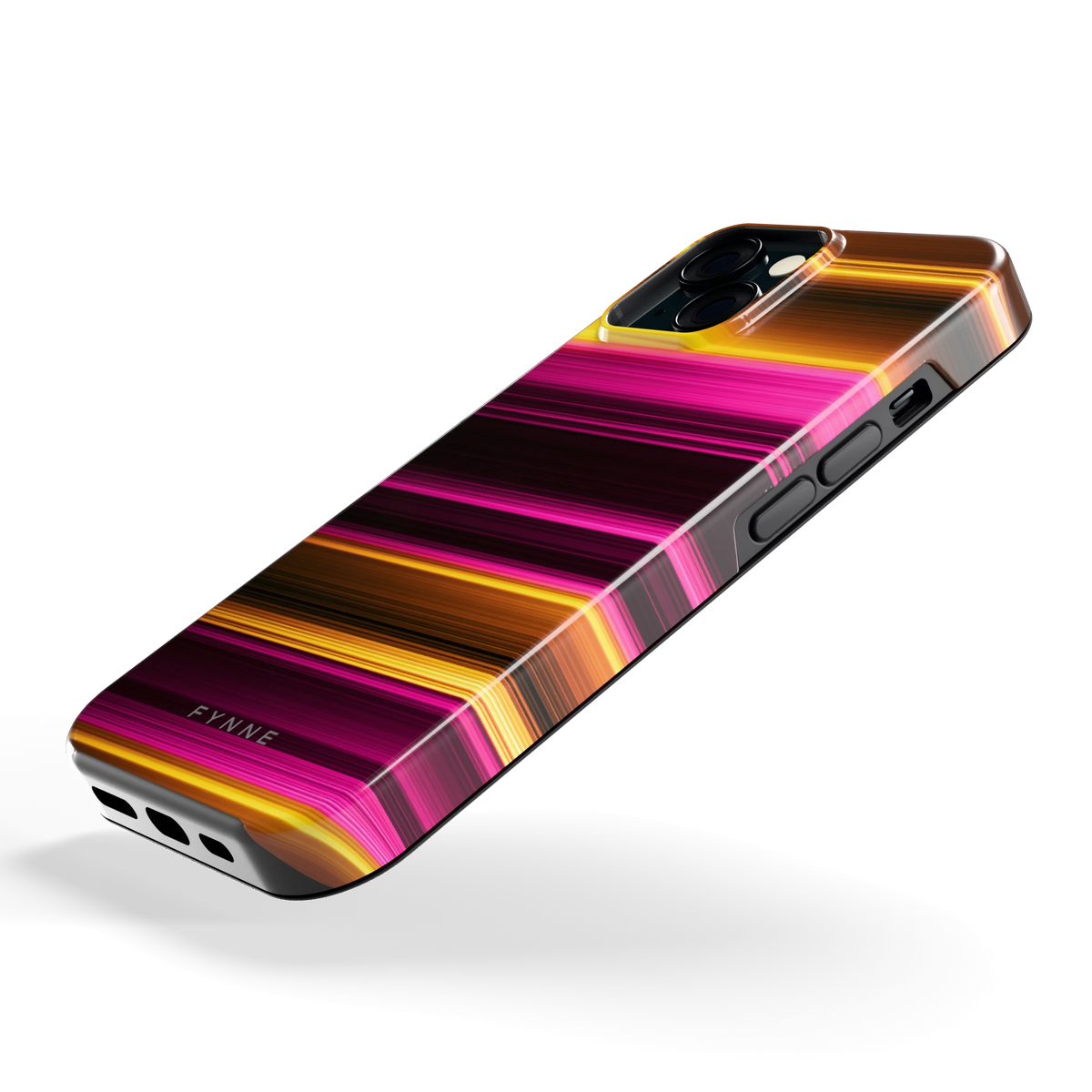 Neon Lichtstrepen hoesje voor iPhone 15, schuin