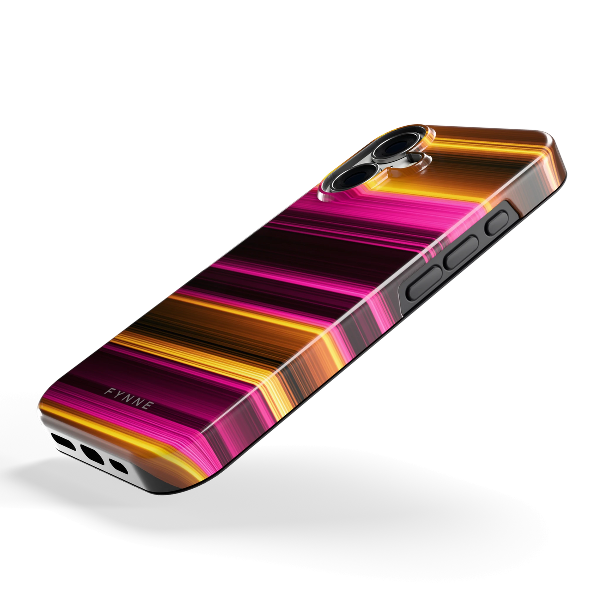 Neon Lichtstrepen hoesje voor iPhone 16, schuin