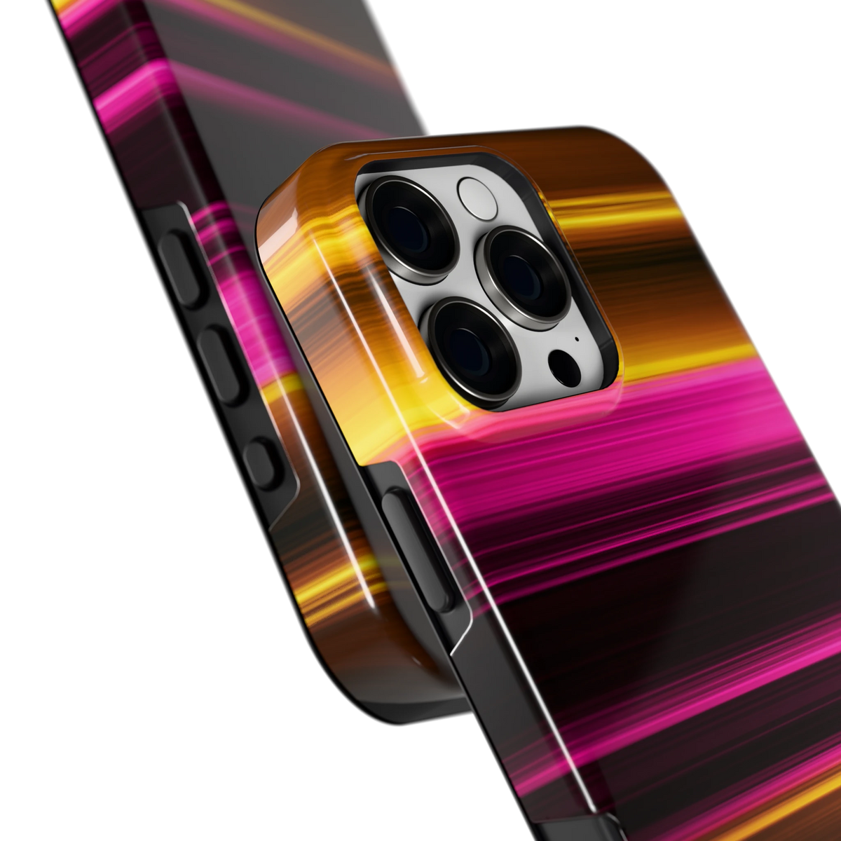 Neon Lichtstrepen hoesje voor iPhone 16 Pro Max, close-up