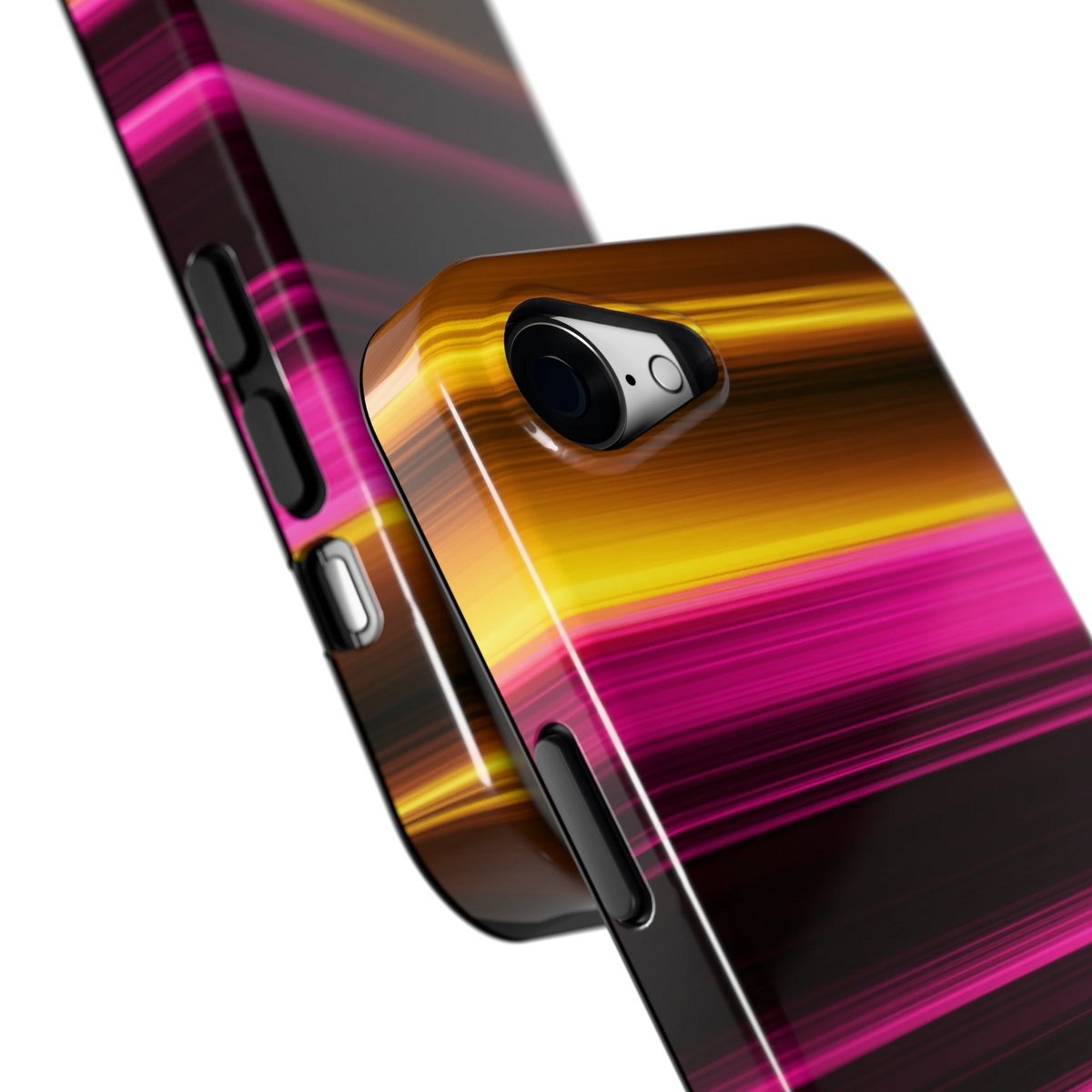Neon Lichtstrepen hoesje voor iPhone 16e, close-up