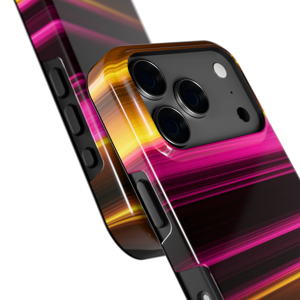 Neon Lichtstrepen hoesje voor iPhone 17 Pro, close-up