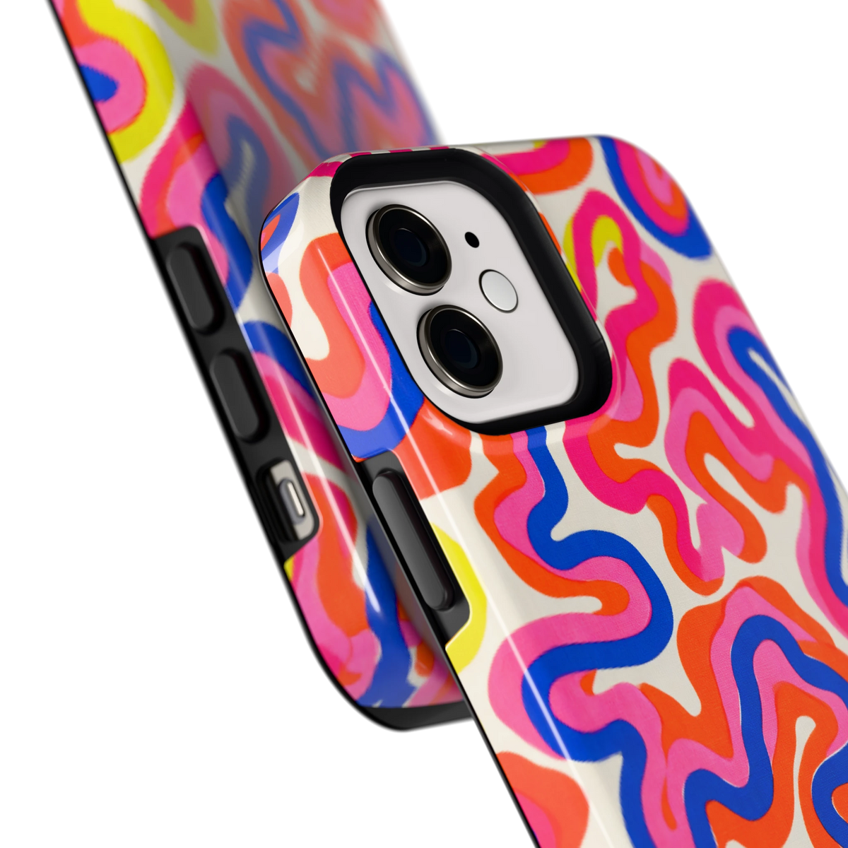 Neon Kronkels hoesje voor iPhone 12, close-up