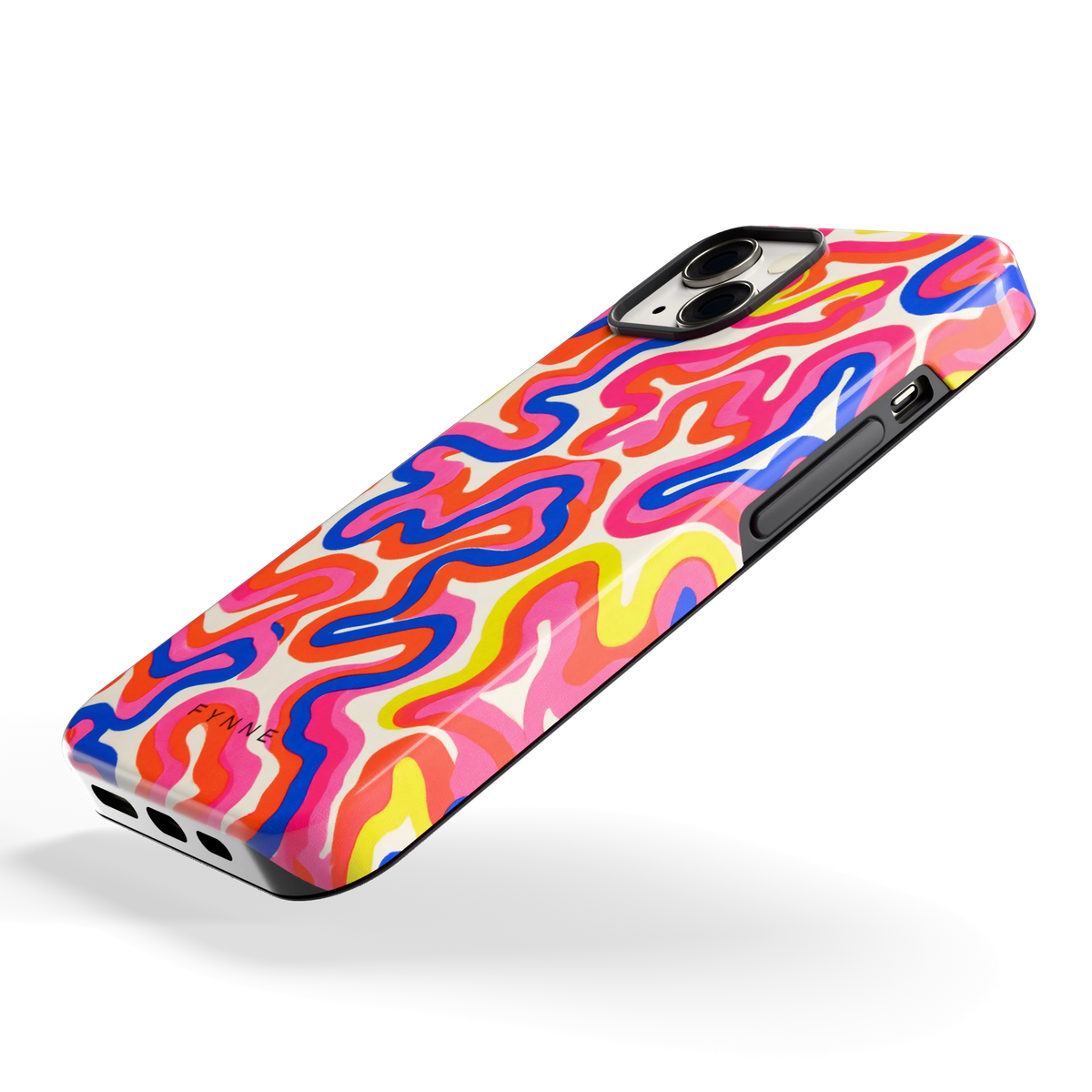 Neon Kronkels hoesje voor iPhone 13, schuin