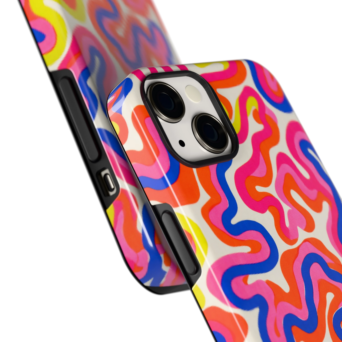 Neon Kronkels hoesje voor iPhone 13, close-up