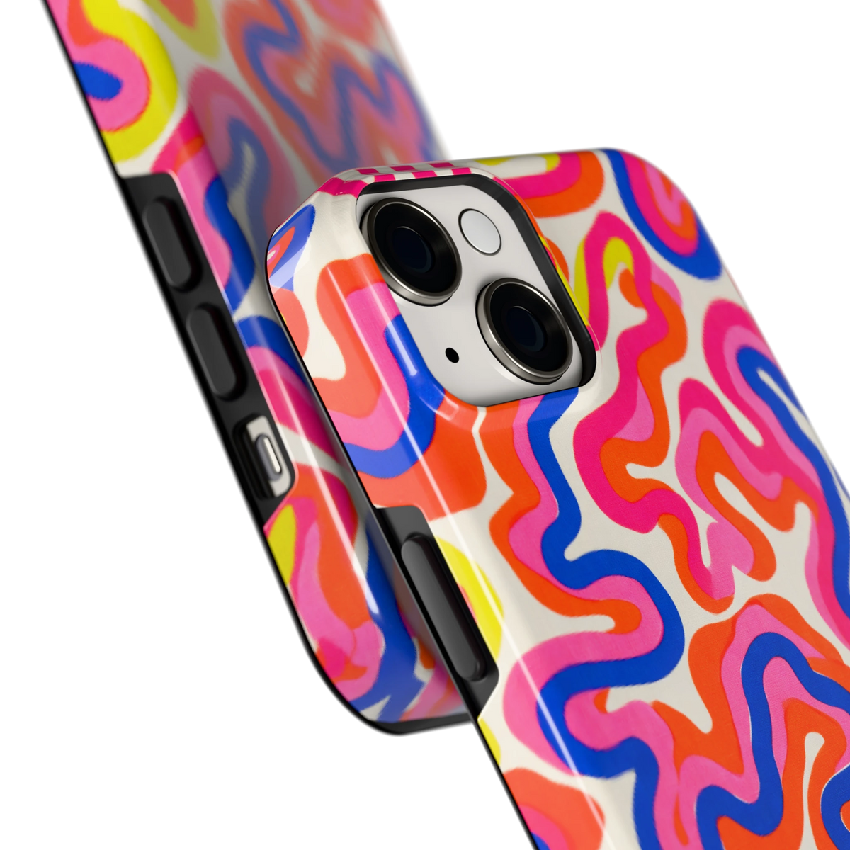 Neon Kronkels hoesje voor iPhone 14, close-up