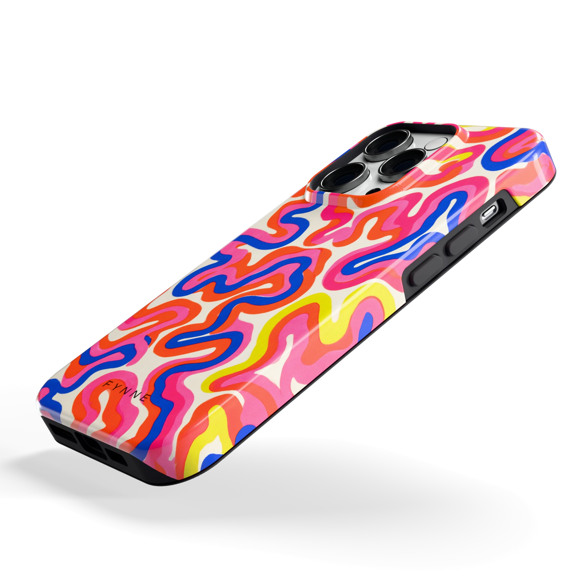 Neon Kronkels hoesje voor iPhone 14 Pro, schuin
