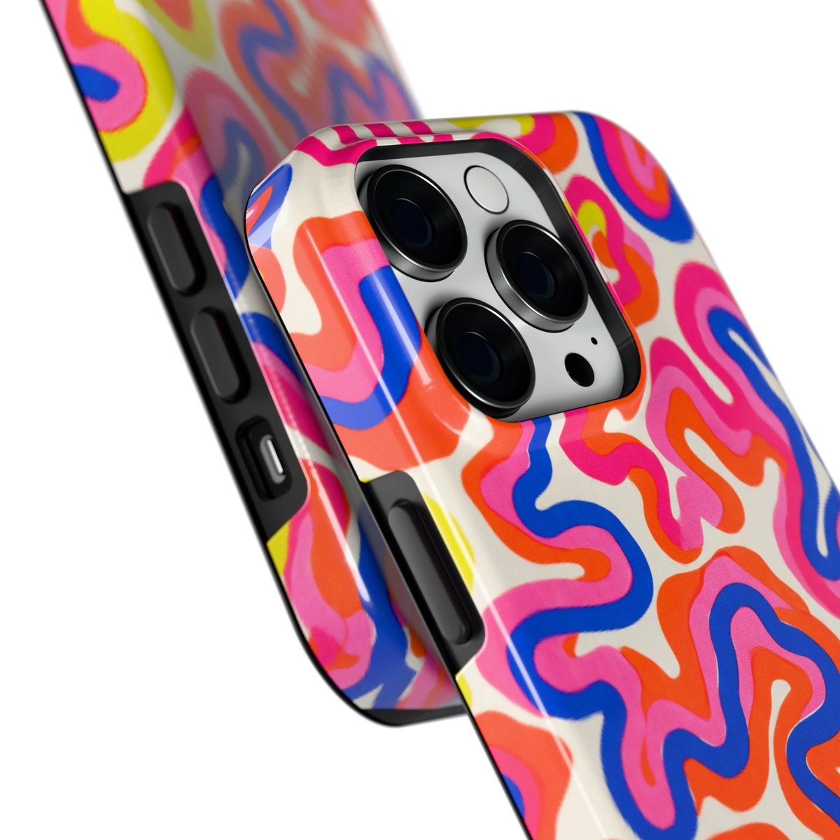 Neon Kronkels hoesje voor iPhone 14 Pro, close-up
