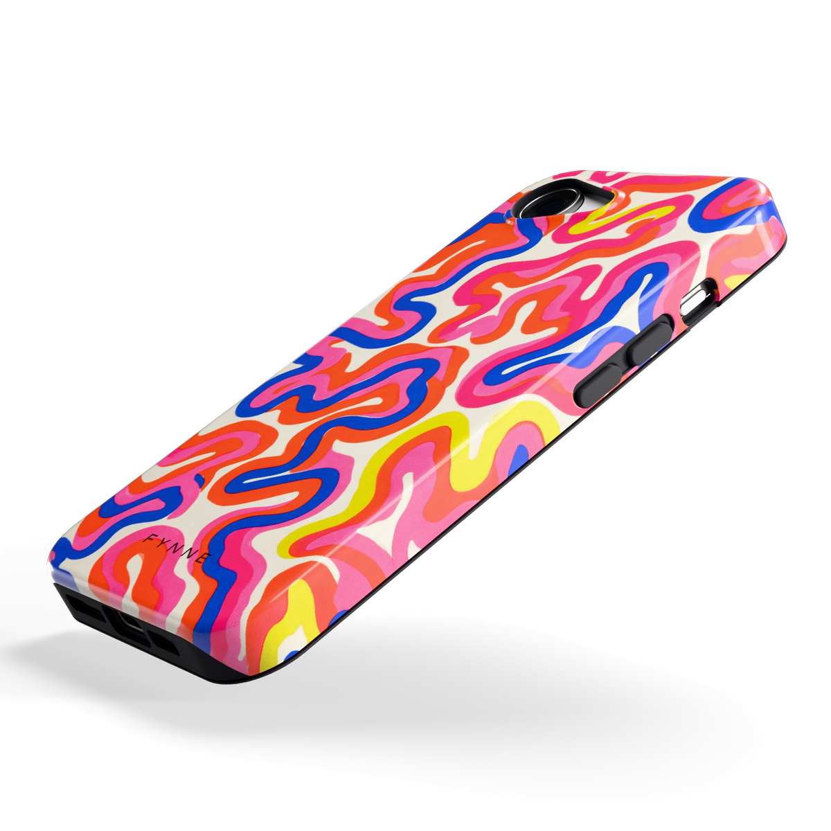 Neon Kronkels hoesje voor iPhone 16e, schuin