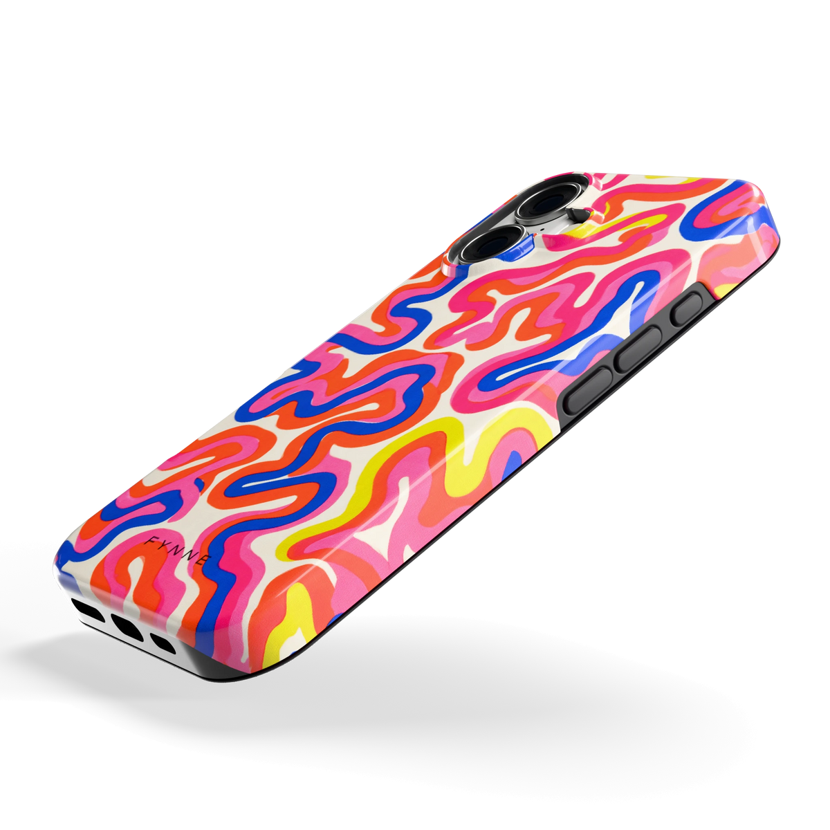 Neon Kronkels hoesje voor iPhone 17, schuin
