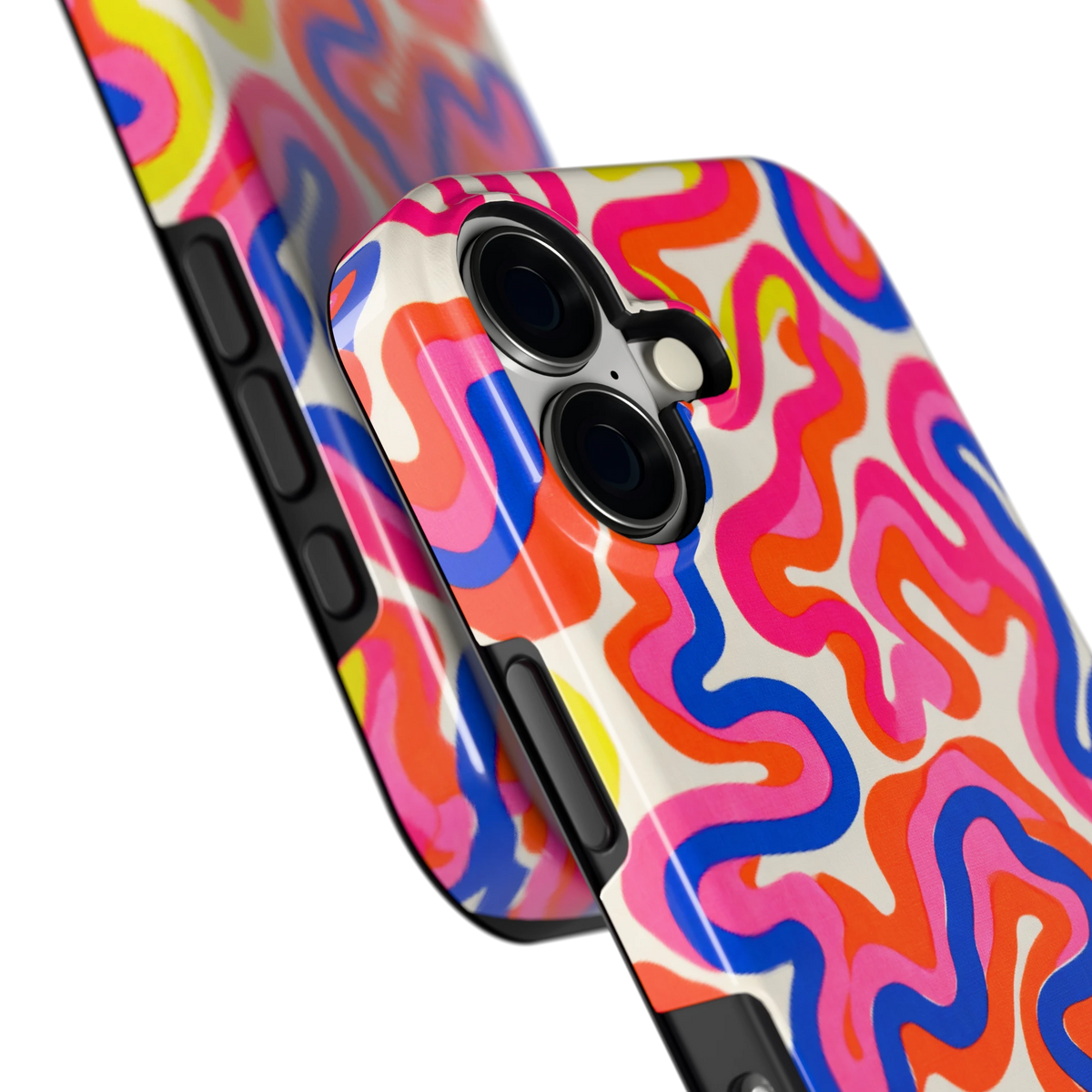 Neon Kronkels hoesje voor iPhone 17, close-up