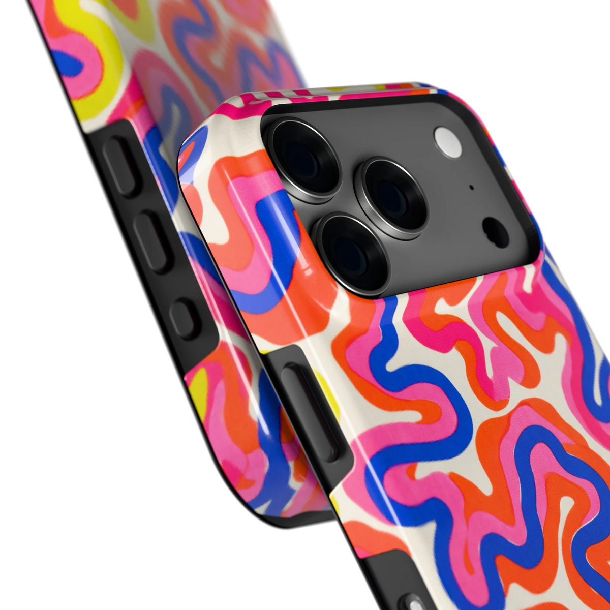 Neon Kronkels hoesje voor iPhone 18 Pro, close-up