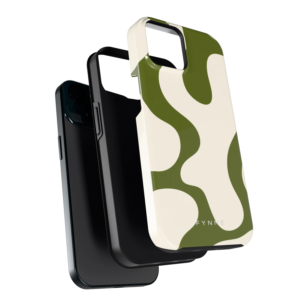 Olijfvlekken hoesje voor iPhone 15, los van de telefoon