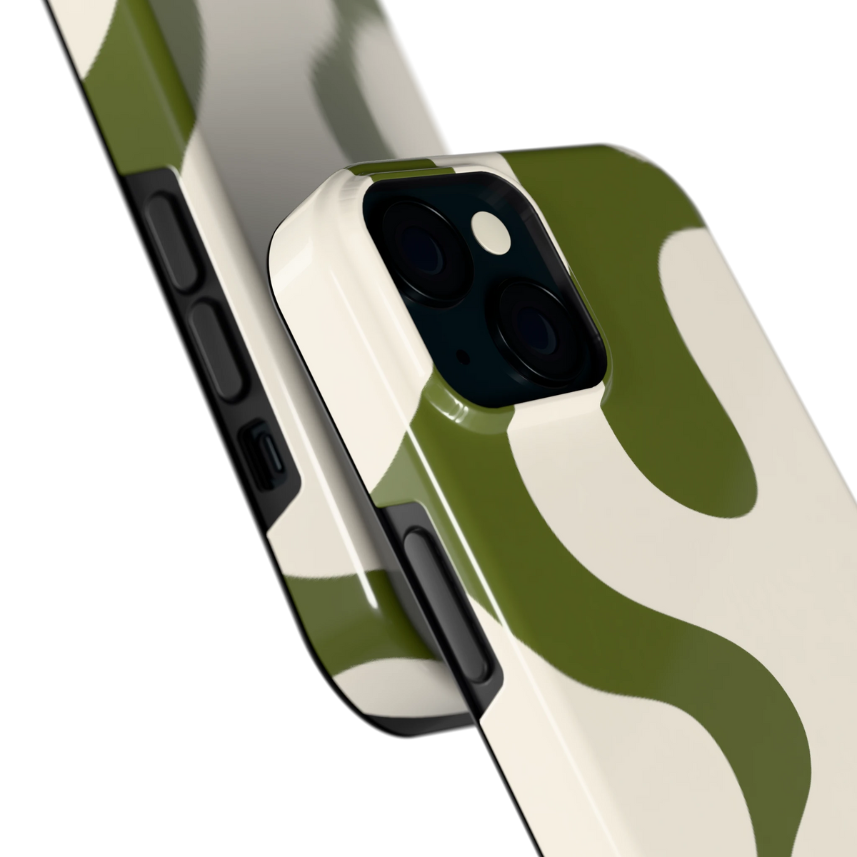 Olijfvlekken hoesje voor iPhone 15, close-up