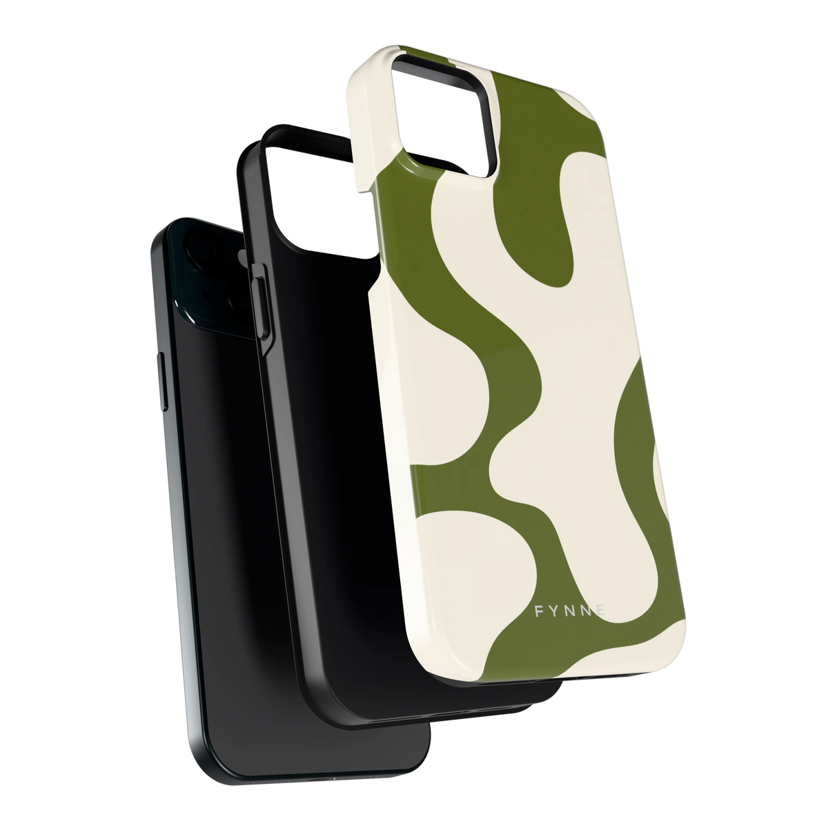 Olijfvlekken hoesje voor iPhone 15 Plus, los van de telefoon
