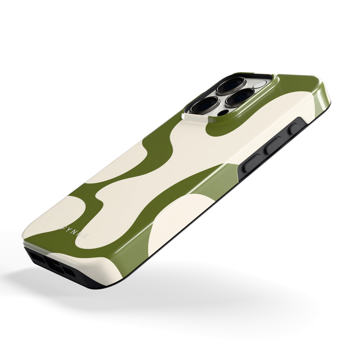Olijfvlekken hoesje voor iPhone 15 Pro, schuin