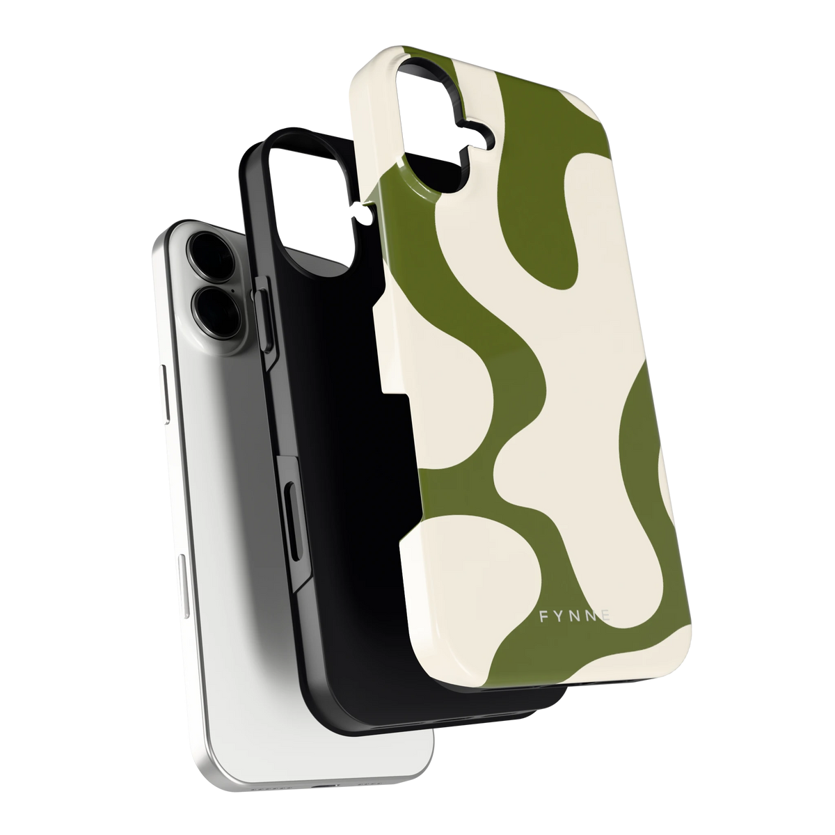 Olijfvlekken hoesje voor iPhone 16 Plus, los van de telefoon