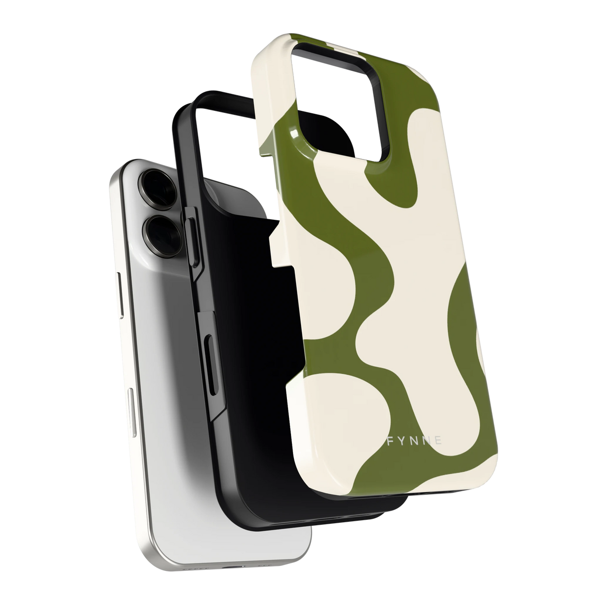 Olijfvlekken hoesje voor iPhone 16 Pro, los van de telefoon