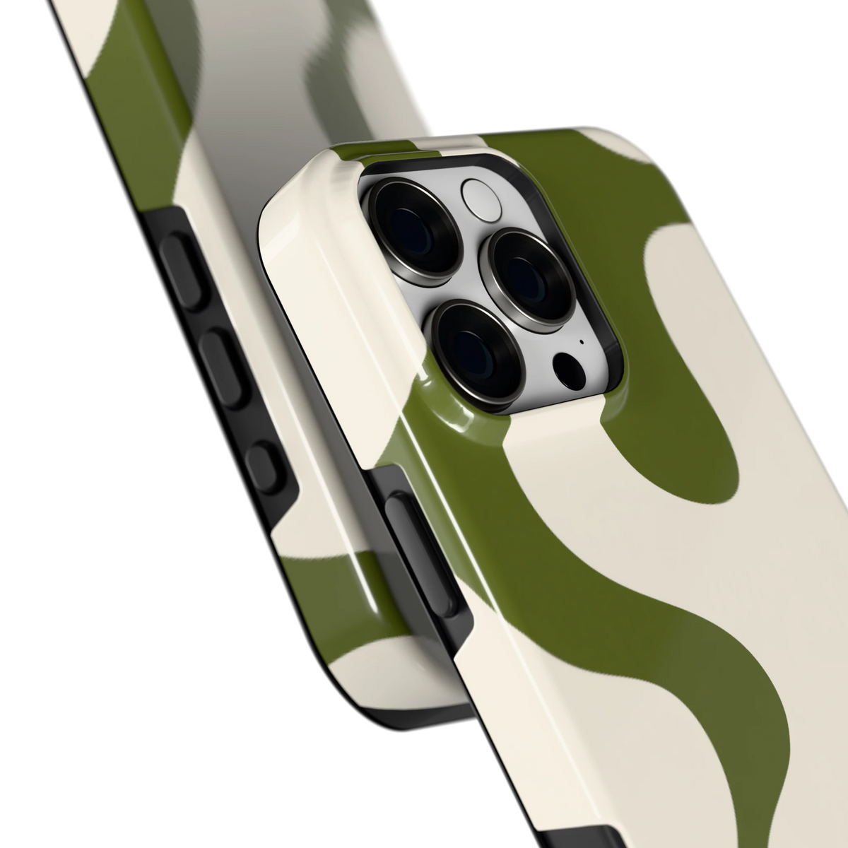 Olijfvlekken hoesje voor iPhone 16 Pro Max, close-up