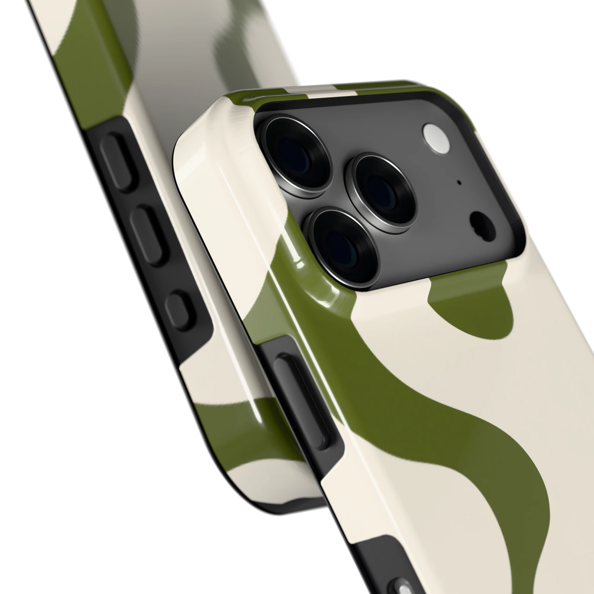 Olijfvlekken hoesje voor iPhone 18 Pro, close-up