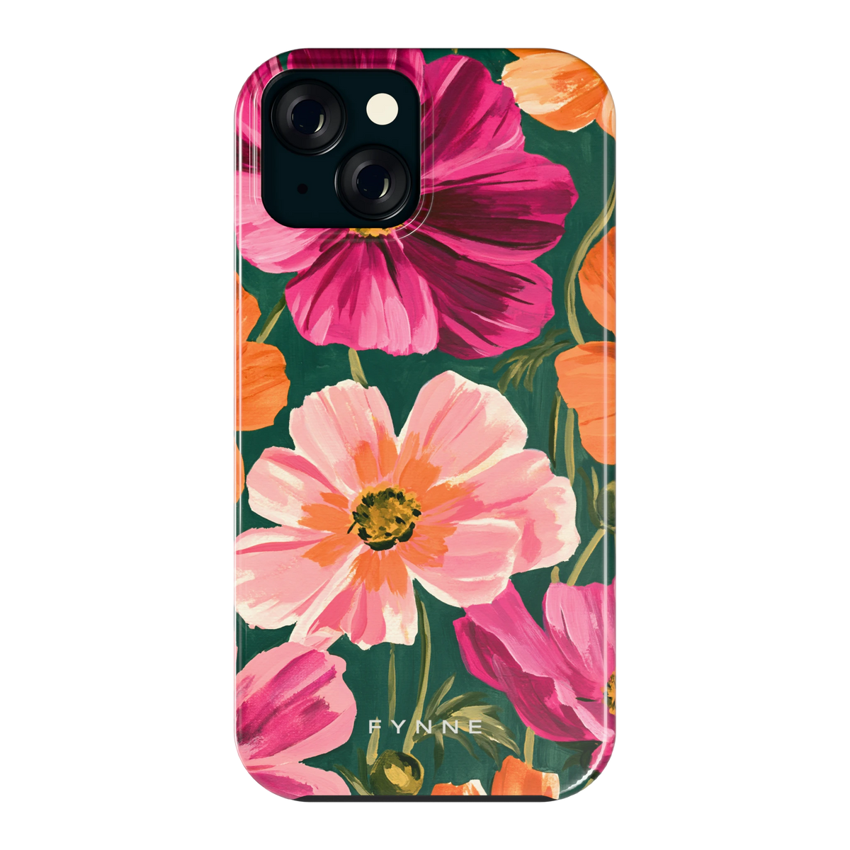Geschilderde Cosmea hoesje voor iPhone 15, achterkant