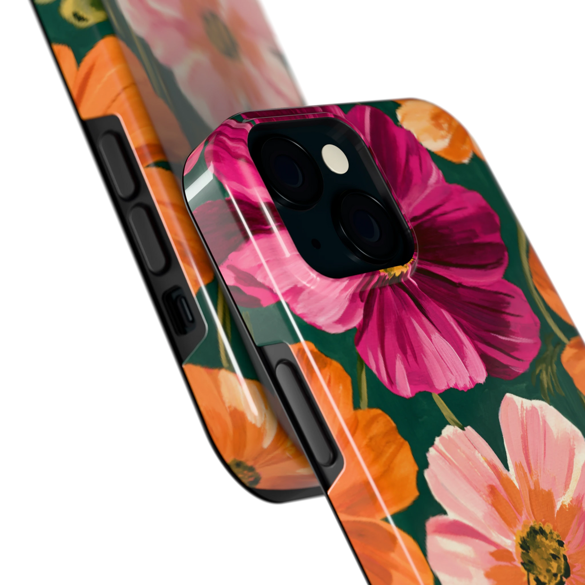 Geschilderde Cosmea hoesje voor iPhone 15, close-up