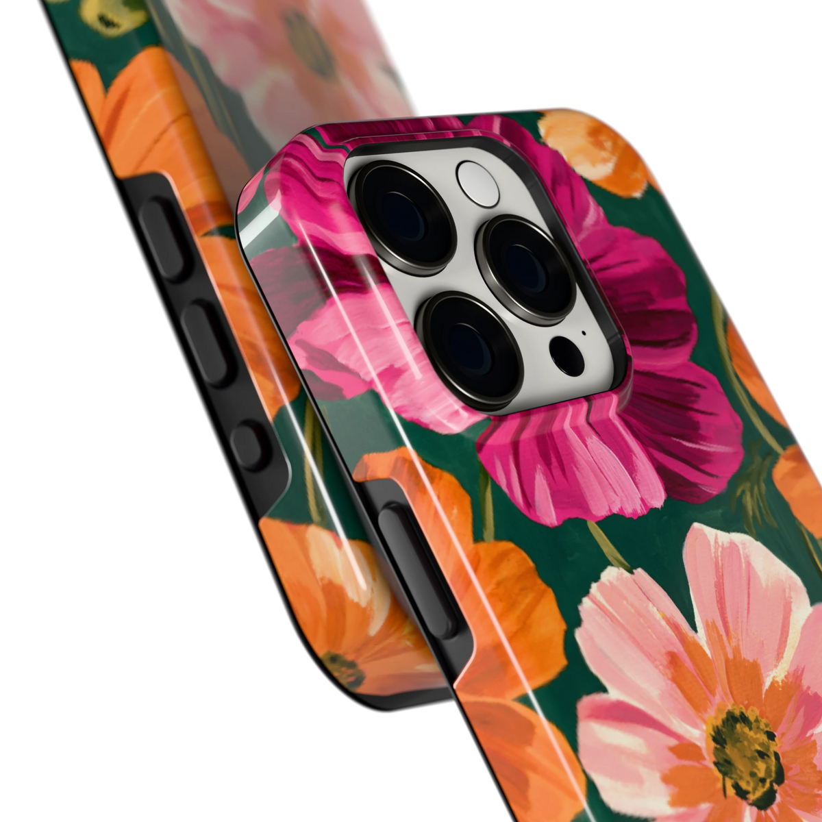 Geschilderde Cosmea hoesje voor iPhone 15 Pro, close-up